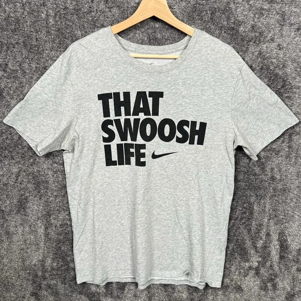 Nike Shirt Men Large Gray Dri Fit Short Sleeve Crew Neck Spell Out Graphic